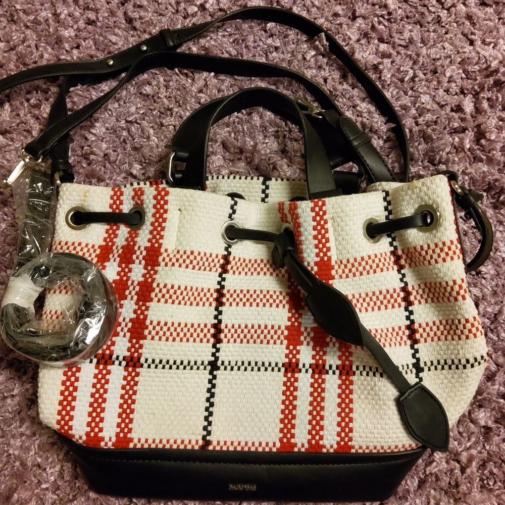 Parfois Plaid Woven Bucket Bag/Backpack Shoulder Bag - Picture 2 of 11